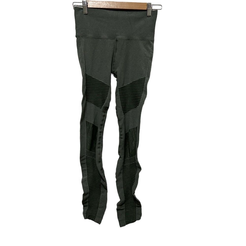 Alo  Yoga Women's Green Ribbed Skinny Moto Athleisure Yoga Leggings Size S